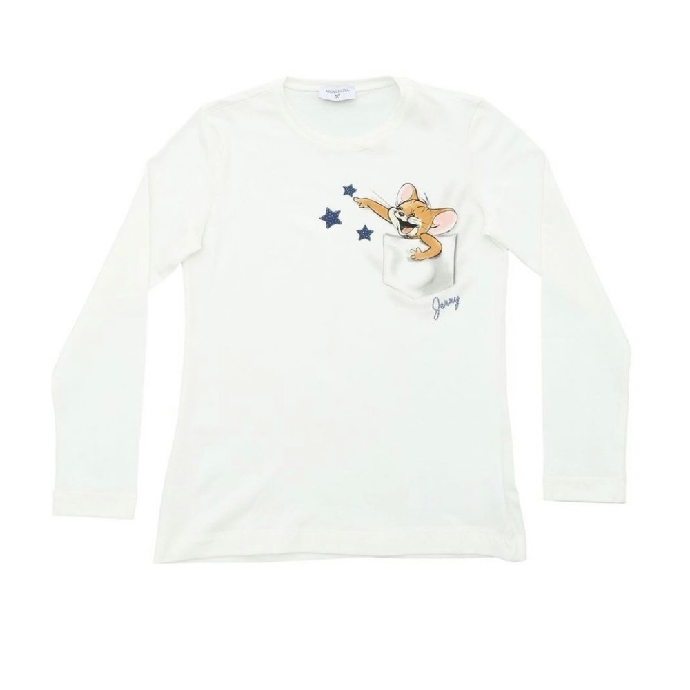 MonnaLisa Girl’s Embellished Tom & Jerry Long Sleeve White Tee - Picture 3 of 8